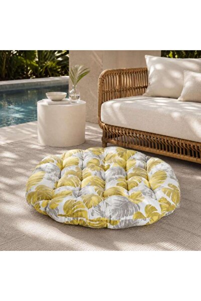 PAN HOME وسادة مستديرة بنمط عربي مزيج من الأصفر والأبيض، مقاس 120×120×12، 240...