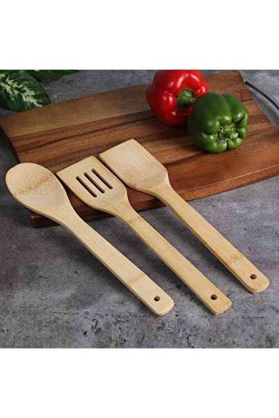 PAN HOME Natura Bamboo 3-piece Kitchen Utensils 30cm -natural