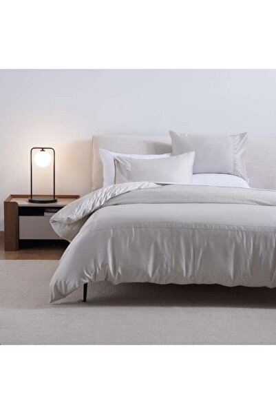 PAN HOME طقم غطاء لحاف فاخر من القطن والتنسل مكون من 3 قطع 230×220 سم - رمادي