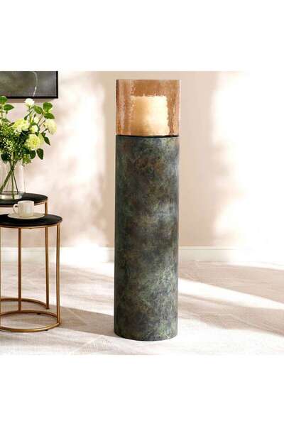 PAN HOME حامل شموع معدني وزجاجي من كيث 27×27×105 سم - برونزي