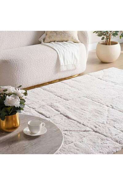 PAN HOME سجادة نورمان العصرية المزخرفة بملمس المخمل 160×230 سم - لون عاجي