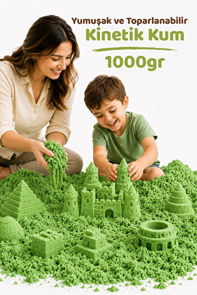HEROES 1 Kg Yeşil Kinetik Kum (Yeşil) - Akışkan ve Dağılmayan Eğitici Oyun Ku...
