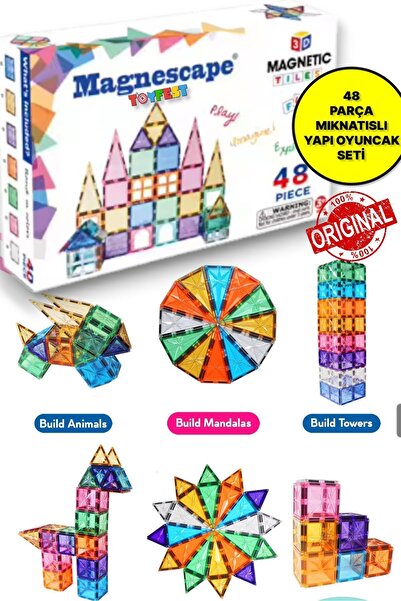 TOYFEST Magnescape Magnetic Tiles Mıknatıslı 3D Yapı Oyuncağı Seti - 48 Parça