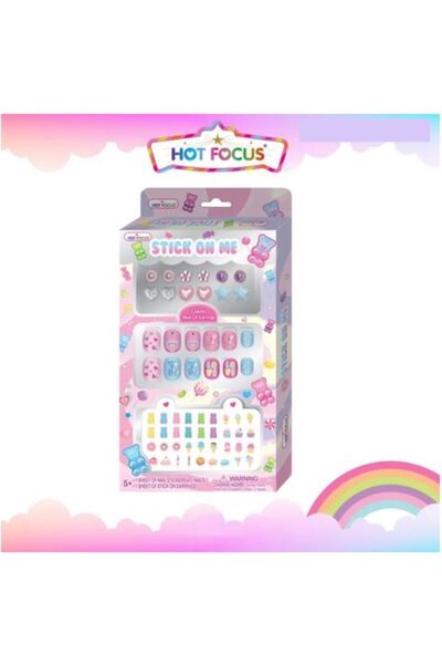 TOYFEST Renkli 3D Stickers lı Çocuk Takma Tırnak Seti ve Küpe Sticker Seti