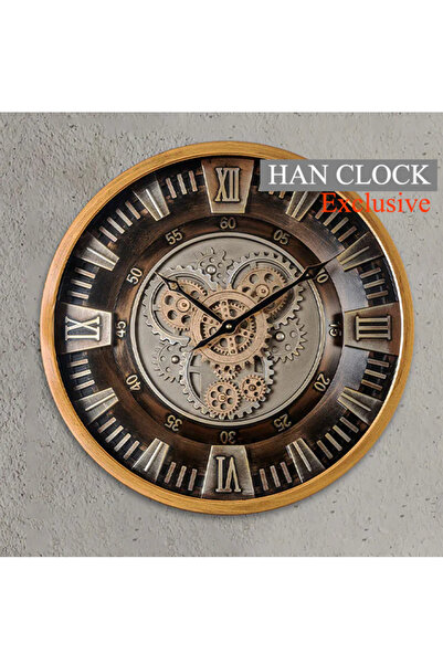 Han Clock Growe Metal Çarklı Duvar Saati 46cm - Bakır & Kahverengi eskitme