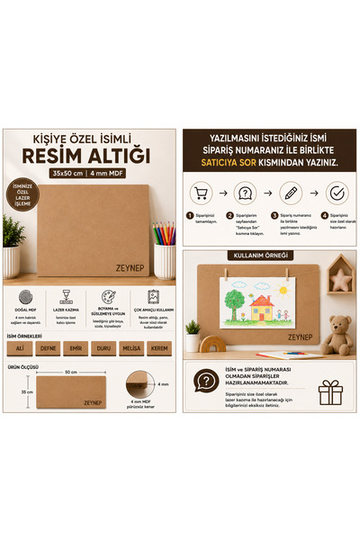 Genel Markalar 35x50 Resim Altlığı Duralit Ham Mdf Çok Amaçlı