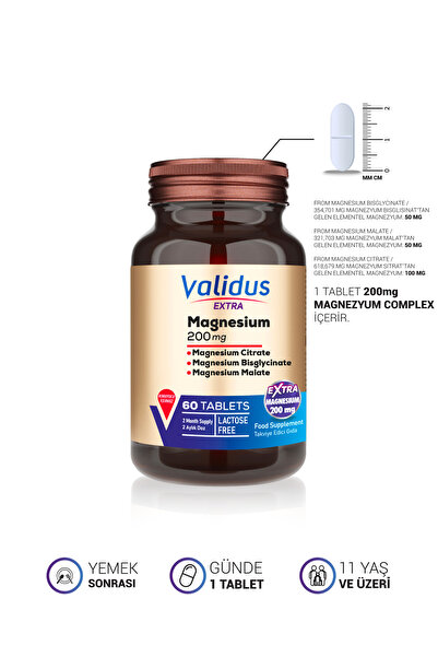 Validus Magnezyum Complex Bisglycinate Sitrat Malat 200 Mg 60 Tablets