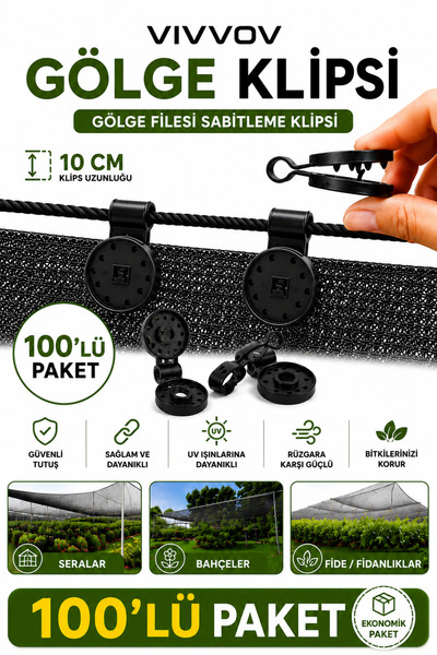 VİVVOV 100 Adet Gölgelik Klipsi | Gölge Bezi Sabitleme Aparatı | Sera Filesi ...
