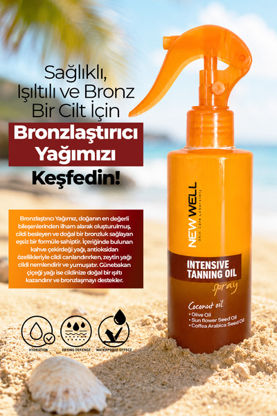 New Well Yoğun Bronzlaştırma Spreyi Kahve Çekirdeği Yağı 150 ML