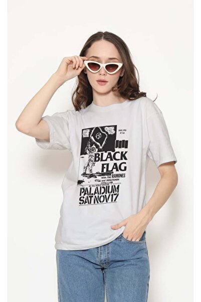 buzagi tasarım ürünleri Black Flag Regular Fit Unisex White T-Shirt
