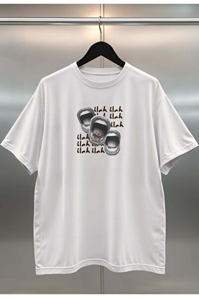 buzagi tasarım ürünleri Blah Blah Blah Digital Print Oversize White Unisex T-...