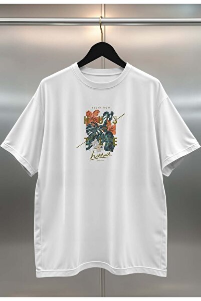 buzagi tasarım ürünleri Organic Cotton Digital Printed Oversize White T-Shirt