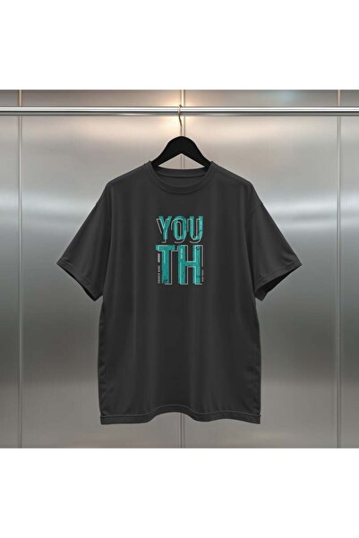 buzagi Youth Digital Print Oversize Unisex Black T-Shirt