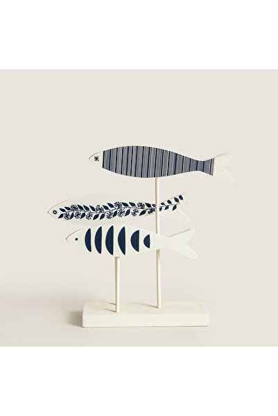 Chakra Balık Stand Üzerinde Karişik Desen Siyah/Beyaz Küçük (29X7X28Cm) Natural