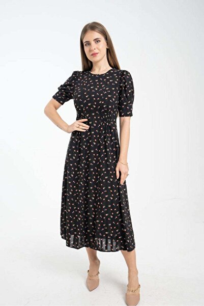 mica Soft Floral Dress with Short Sleeves for Women