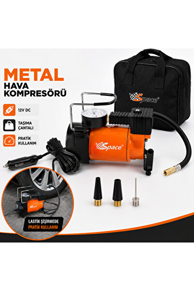 Space Metal Hava Kompresörü Çantalı Araç Lastik Şişirme Pompası 150 PSI