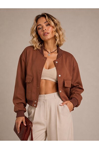 Oyer Moda Women's Pocketed Bomber Jacket