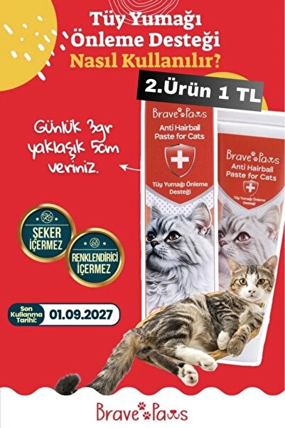 BRAVE PAWS Anti-Hairball Malt Macun Kedi Maltı Kediler İçin Tüy Yumağı Önleme...
