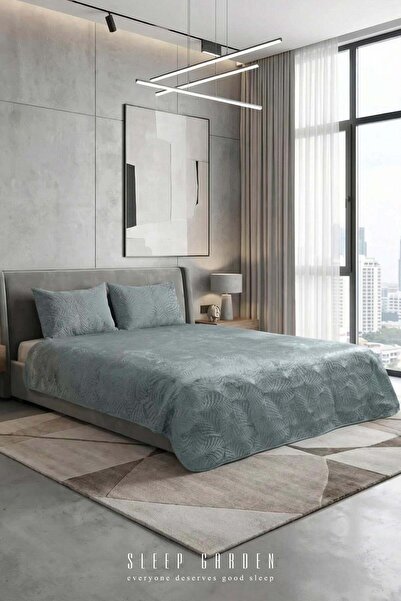 Sleep Garden Veluxe Kadife Kapitoneli Şık Yatak Örtüsü Seti Tek Kişilik 2 Parça