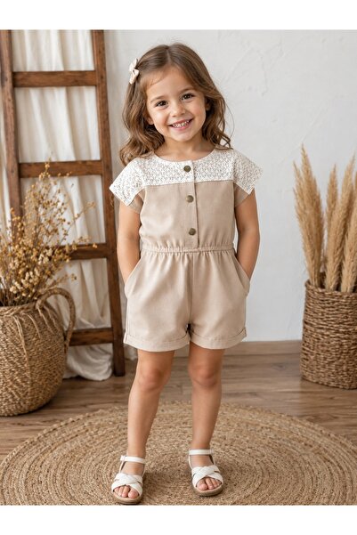 Balgüneş Tekstil Dantelli Gabardin Kız Tulum