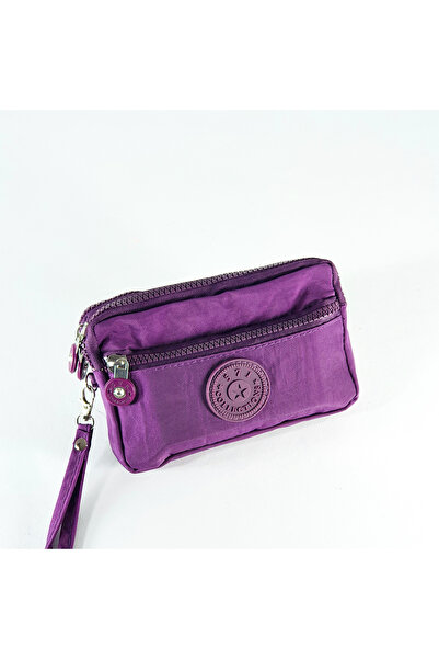 DUOMİNO Fcstore Kadın Unisex Mor Cüzdan 3 Gözlü Bileklikli Orta Boy 17x10cm K...