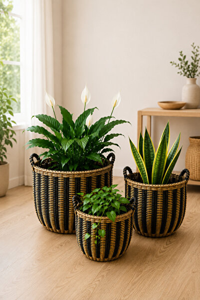 KaiHome 3'L Hasır Seagrass Büyük Boy Kulplu Sağlam Sepet/saksılık/düzenleyici