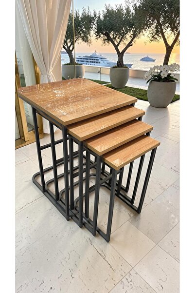 metallion HELEN SERİSİ LAK PANEL 1.SINIF MDF TABLA 1.SINIF METAL AYAKLI 4'LÜ ...