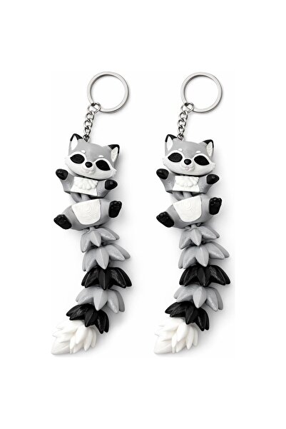 OEM Cute Articulated Raccoon Keychain – Movable Flexible Design 2 Pieces