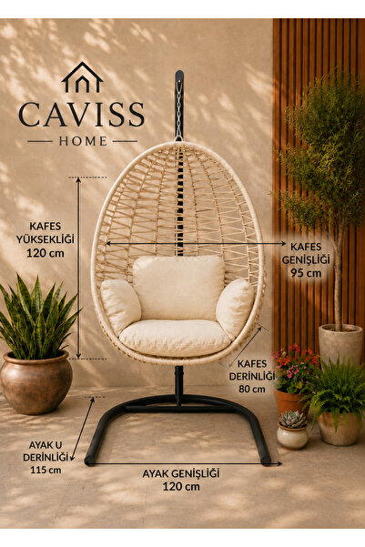 cavisshome CAVISS Home Elite Bej Rengi Örgü Armut Salıncak -Fındık Salıncak– ...
