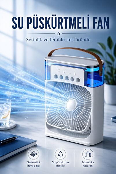EN SİGA Su püskürtmeli Fan Süper Sessiz Hava Nemlendiricili Masa Fanı Kablolu...
