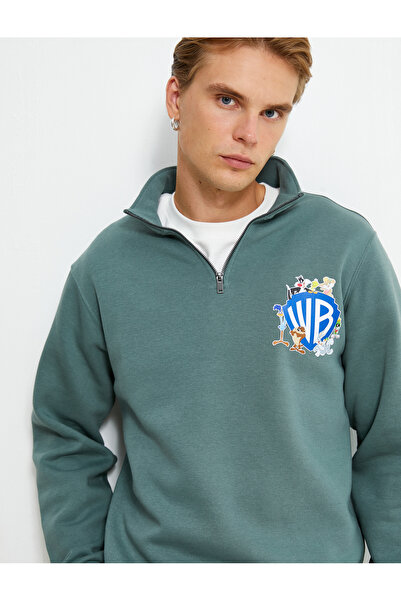 Koton Warner Bros Half Zipper Sweatshirt Licensed Printed Hooded
