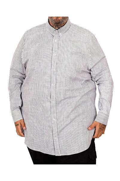 cusseli Plus Size Men's Shirt Long Sleeve Linen Pocket Black 20384