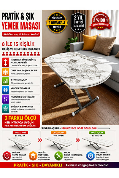 SEHPAM AKILLI Yan Baştan Açılır Yarı Oval Akıllı Yemek Masası Mdf Tabla Alt M...
