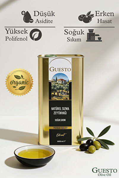 GUESTO NATÜREL SIZMA ZEYTİNYAĞI SOĞUK SIKIM EDREMİT 5 Lt
