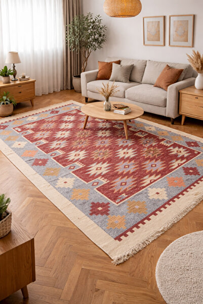 OEM Covor tradițional, dimensiune 180 x 280 cm, rosu și crem, model RUSTIC