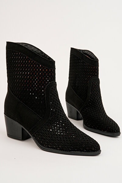 RoseVeno Women's Western Cowboy Heeled Suede Laser Cut Perforated Summer Boots