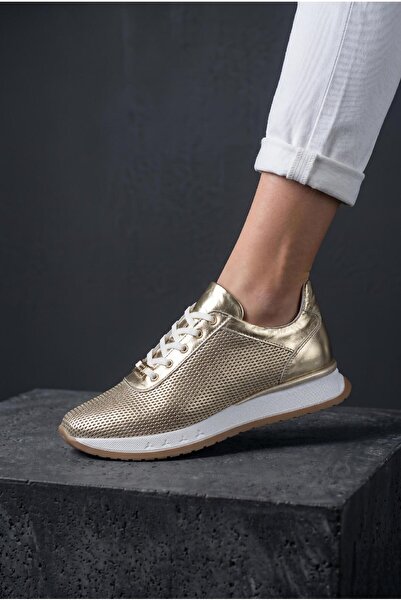 37Numara Women's sports shoes genuine leather gold color-41-42-43-44-gold