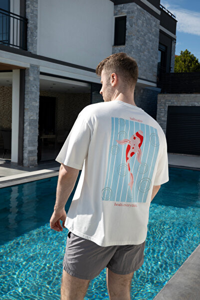 Koi Balığı Baskılı %100 Pamuk Geniş Kalıp Oversize Unisex Tişört