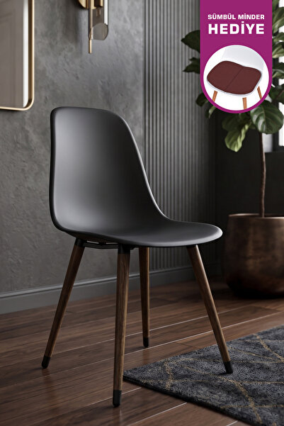 VİLİNZE Eames Kestane Ahşap Ayak Plastik Siyah Sandalye