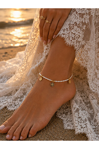 Elegant pearl detail beach chic women anklet