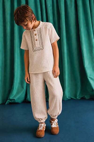 Cigit Organic Embroidered Muslin Set 1-10 Years Natural