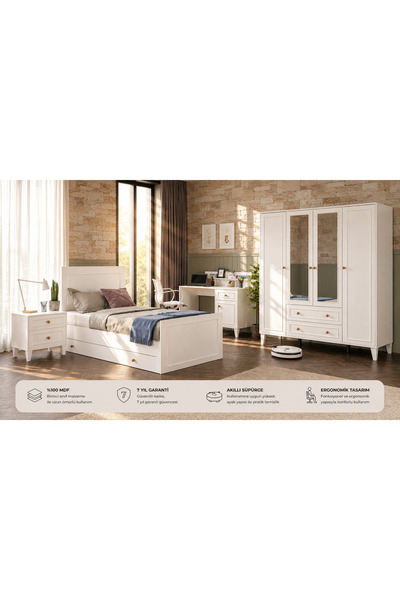 VENATTO MADRİD AYNALI ÇOK FONKSİYONEL GENÇ ODASI (%100MDF)