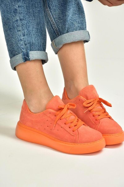 Fox Shoes P602045002 Turuncu Süet Kadın Spor Ayakkabı Sneakers