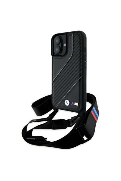 BMW iPhone 16 Plus - Кожен M Edition с карбонови ивици и каишка (BMHCP16M23PS...