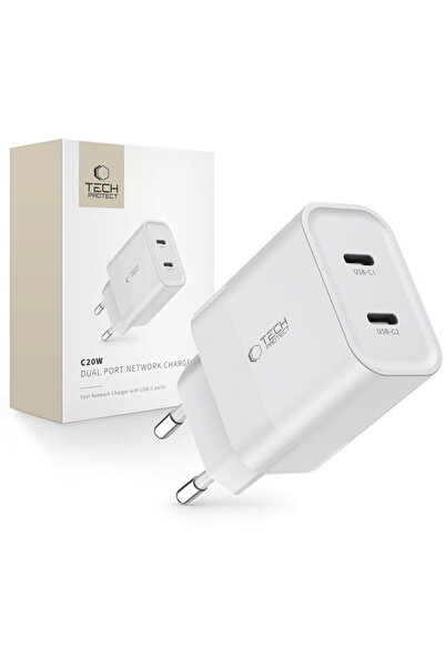 Tech-Protect 2x USB-C PD 20W Alb