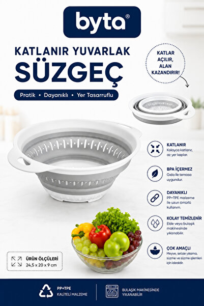 BYTA Foldable Round Strainer – Collapsible Fruit and Vegetable Washing and Pa...
