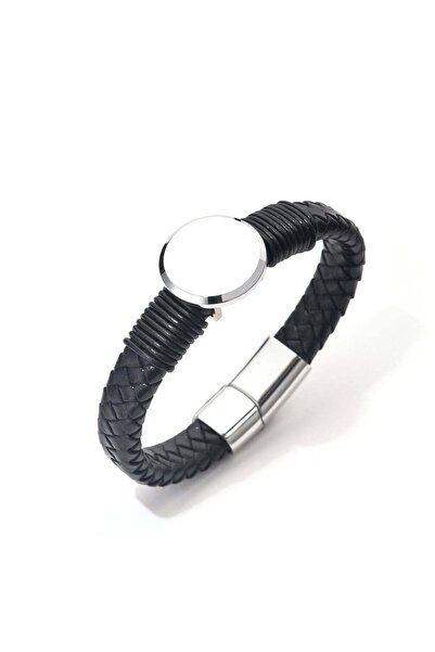 TORO NERO Brățară bărbătească din piele naturală, argintie, tip ceas
