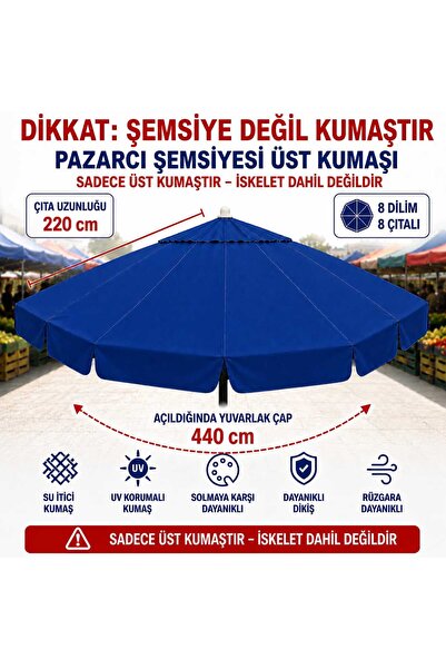 Şemsiyecim 8 Çıtalı Pazarcı Şemsiyesi Üst Kumaşı 440 cm Çap 220 cm Çıta Uyumlu