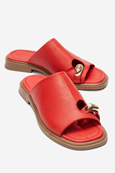 Zeynep Sıradağlı Ethan Women's Genuine Leather Slippers Red