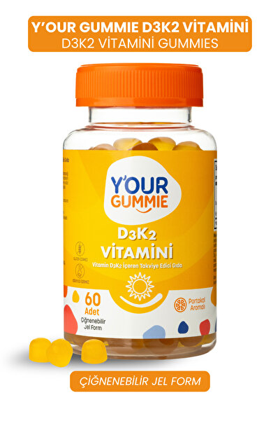 Y'our Gummie D3 K2 Vitamini Gummies 60 Adet Portakal Aromalı Çiğnenebilir Jel...